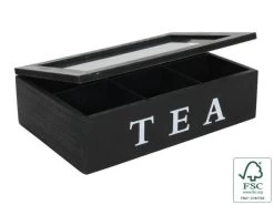 Oldenhof Theedoos Fluweel 6 Vakken Zwart Hout