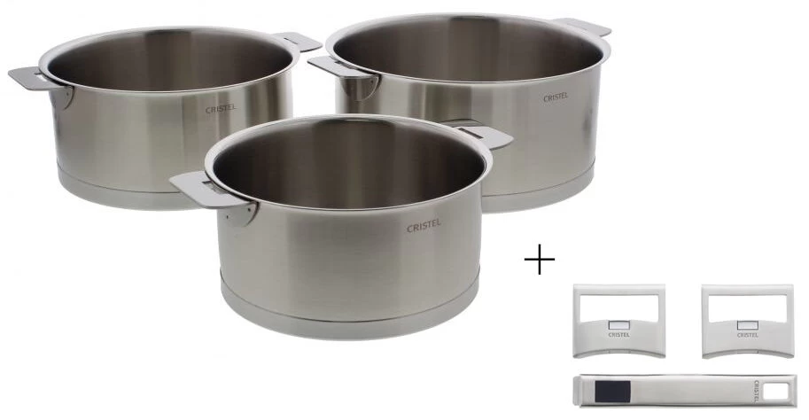 Cristel Strate Removable Set Kookpannen Met 1 Losse Steelgreep En 2 Zijgrepen Rvs 3-delig 1 Cristel Strate Removable Set Kookpannen Met 1 Losse Steelgreep En 2 Zijgrepen Rvs 3-delig