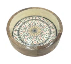 By Room Ronde Schaal Met Rechte Wand ø 22 Cm Moroccan Print Bloemmotief Geel/groen